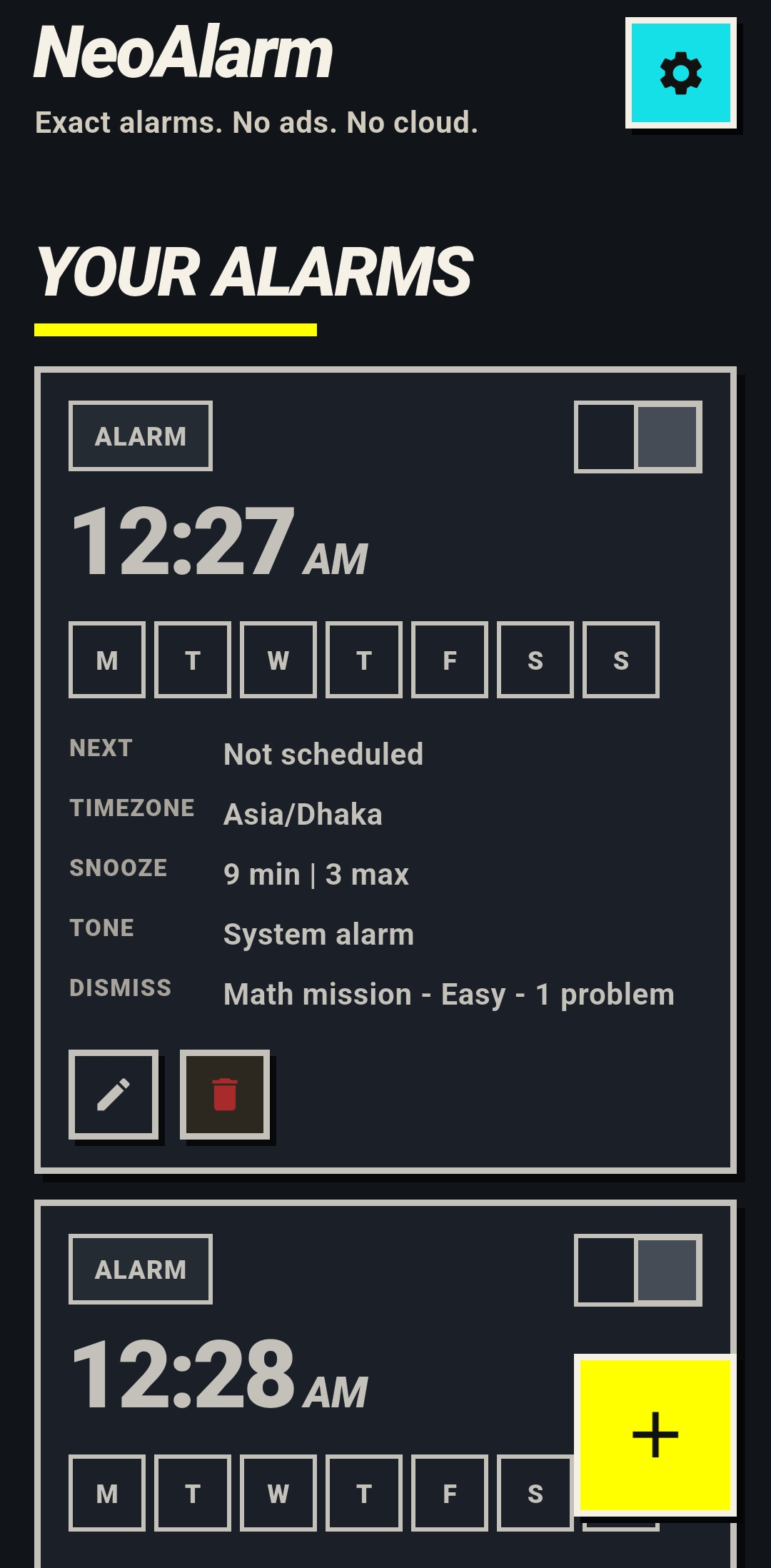 NeoAlarm Home Screen