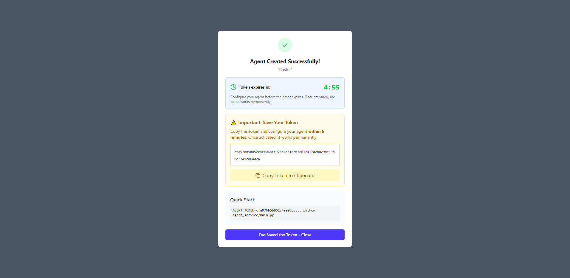 Agent Registration Flow via UI